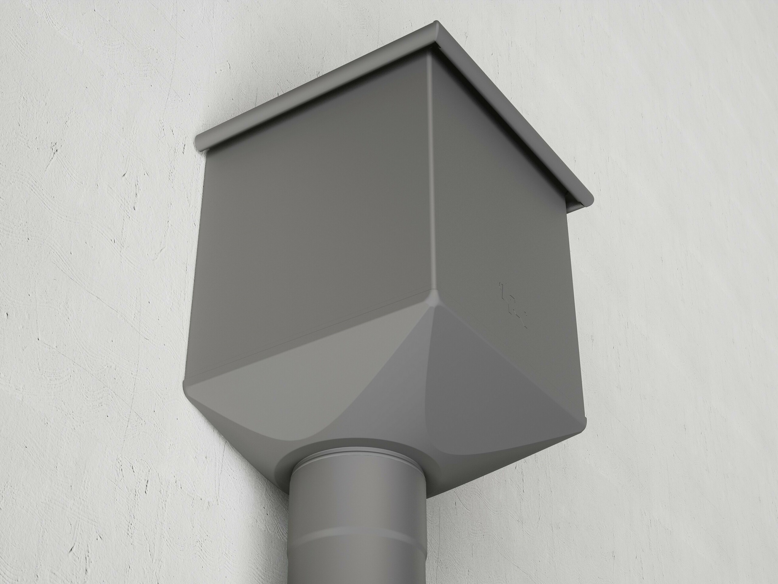 Moderna PREFA kutija za prihvat vode s okruglim odvodom u novom, estetski optimiziranom dizajnu – dostupna od 2026. Elegantan, reducirani oblik s redizajniranim donjim limom i skraćenom ukupnom visinom na 310 mm stvara skladan izgled fasade. Jasne linije i otpornost aluminija na vremenske uvjete naglašavaju visokokvalitetni karakter PREFA sustava odvodnje. Vidljiva čvrstoća i dugovječnost spajaju tehniku i dizajn na najvišoj razini – idealno za modernu arhitekturu s naglaskom na kvalitetu, funkcionalnost i stil. Kompatibilan s postojećim PREFA sustavima.