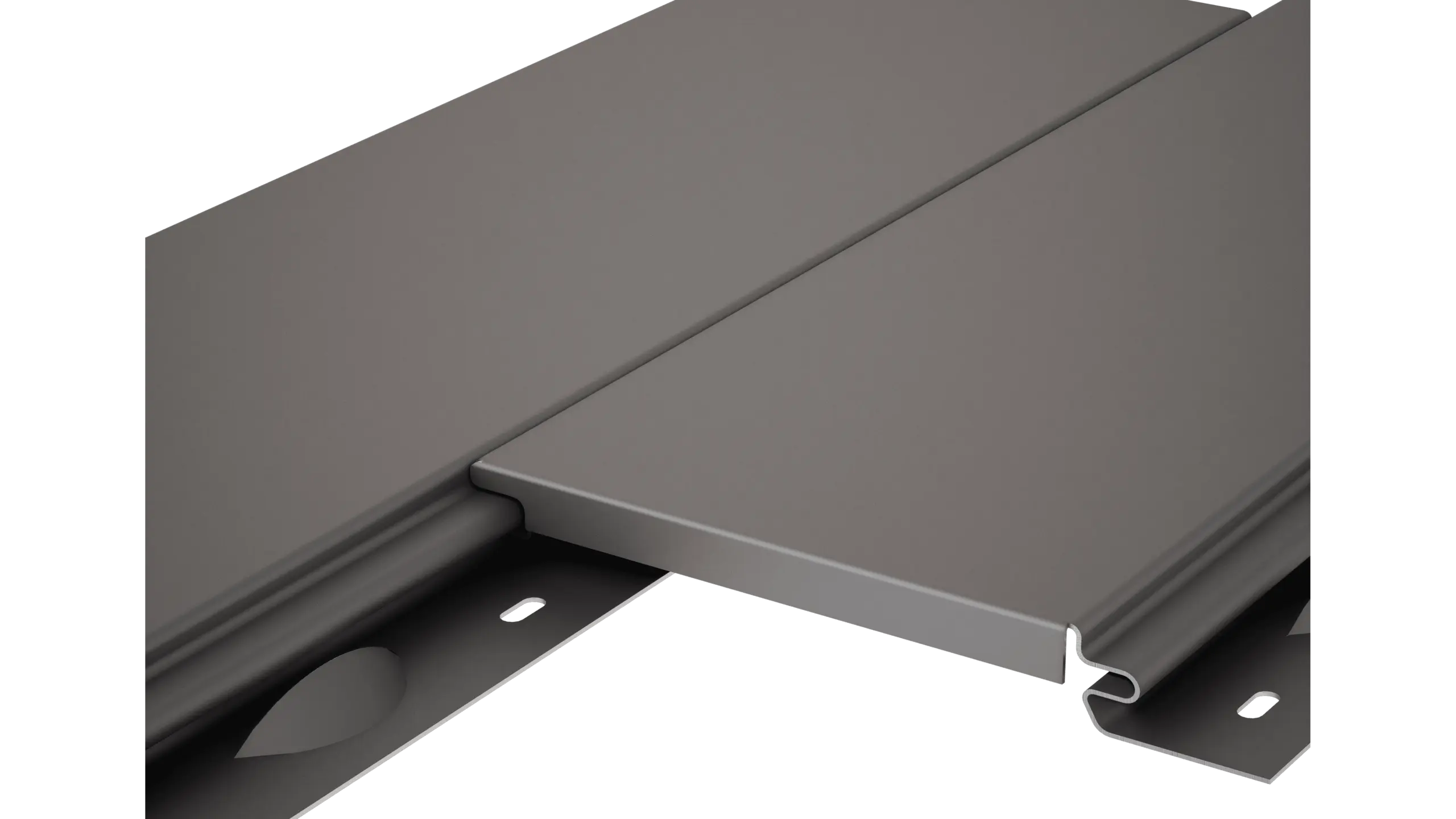 PREFA Siding fasadna kaseta bez naglašene fuge s glatkom površinom, kao sivi aluminijski fasadni panel u detaljnom prikazu.