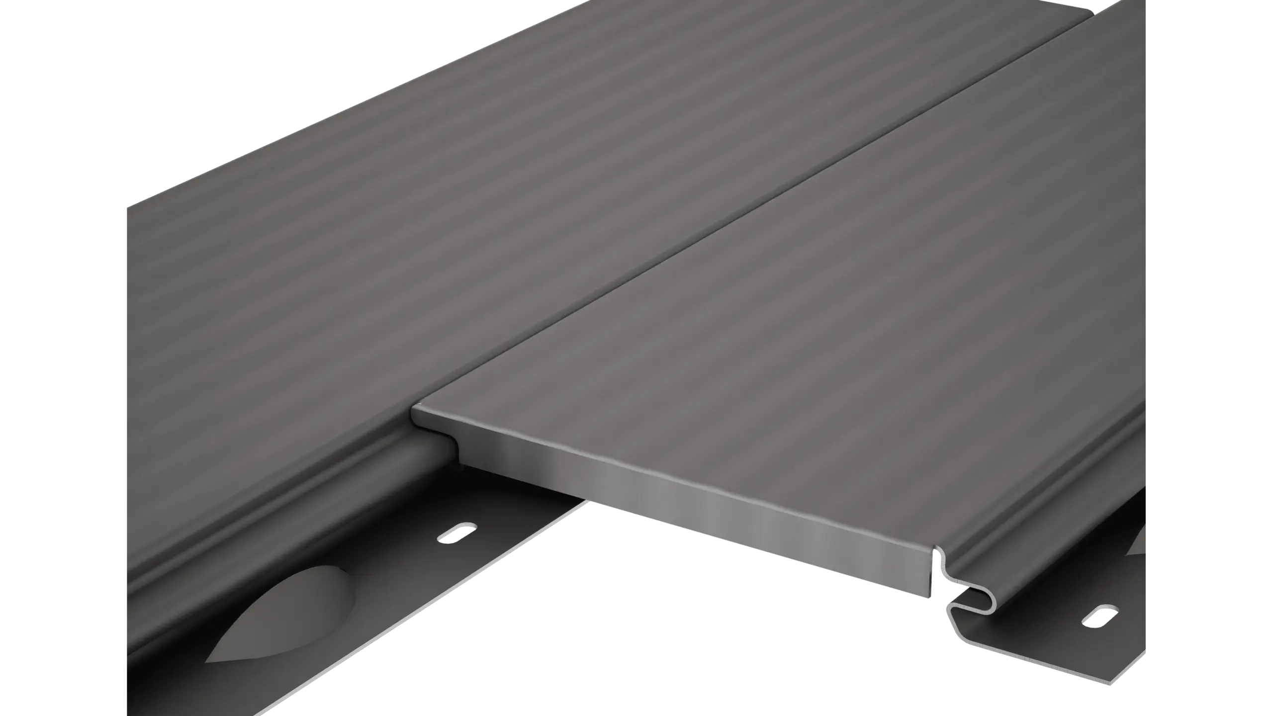PREFA Siding fasadna kaseta bez naglašene fuge s liniranom površinom, kao profilirani aluminijski fasadni panel u sivoj boji.