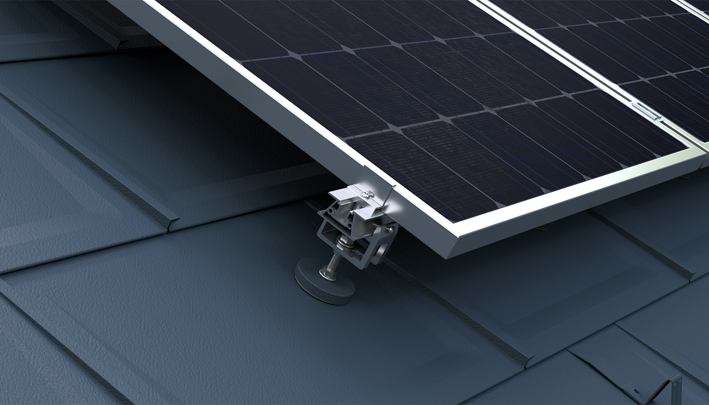 Prikazan je PREFA solarni montažni sustav koji pričvršćuje fotonaponske sustave na PREFA krovove.