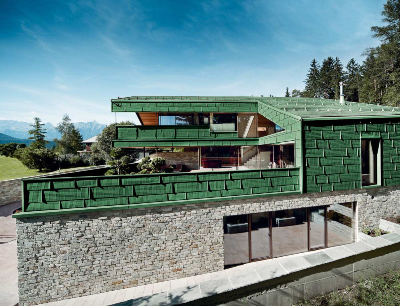 Referentni objekti PREFA Fasadni sustavi Fasadni panel FX.12 06 P.10 mahovinasto zelena